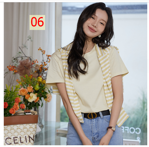 24HA246.21 - ÁO COTTON CỔ TRÒN NỮ
