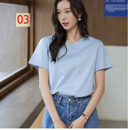 24HA246.21 - ÁO COTTON CỔ TRÒN NỮ