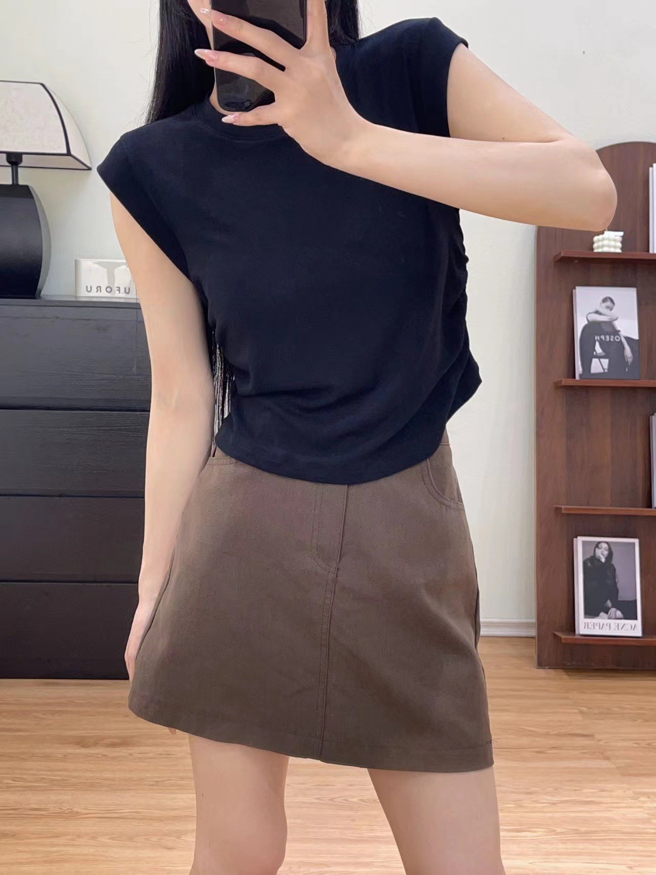 24HA296.04 - ÁO NỮ TAY HẾN RÚT EO HÃNG BUXIAOJIU