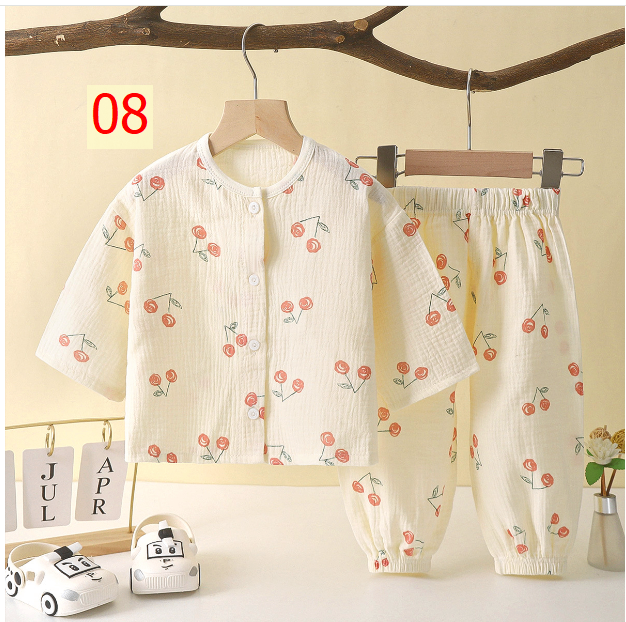 24HA17.26 - BỘ XÔ MUSLIN DÀI TAY CAO CẤP CHO BÉ