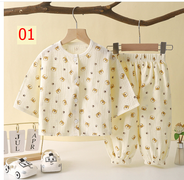 24HA17.26 - BỘ XÔ MUSLIN DÀI TAY CAO CẤP CHO BÉ