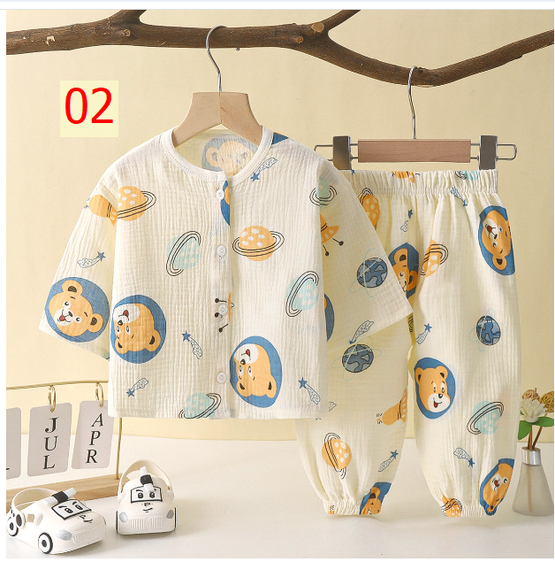24HA17.26 - BỘ XÔ MUSLIN DÀI TAY CAO CẤP CHO BÉ