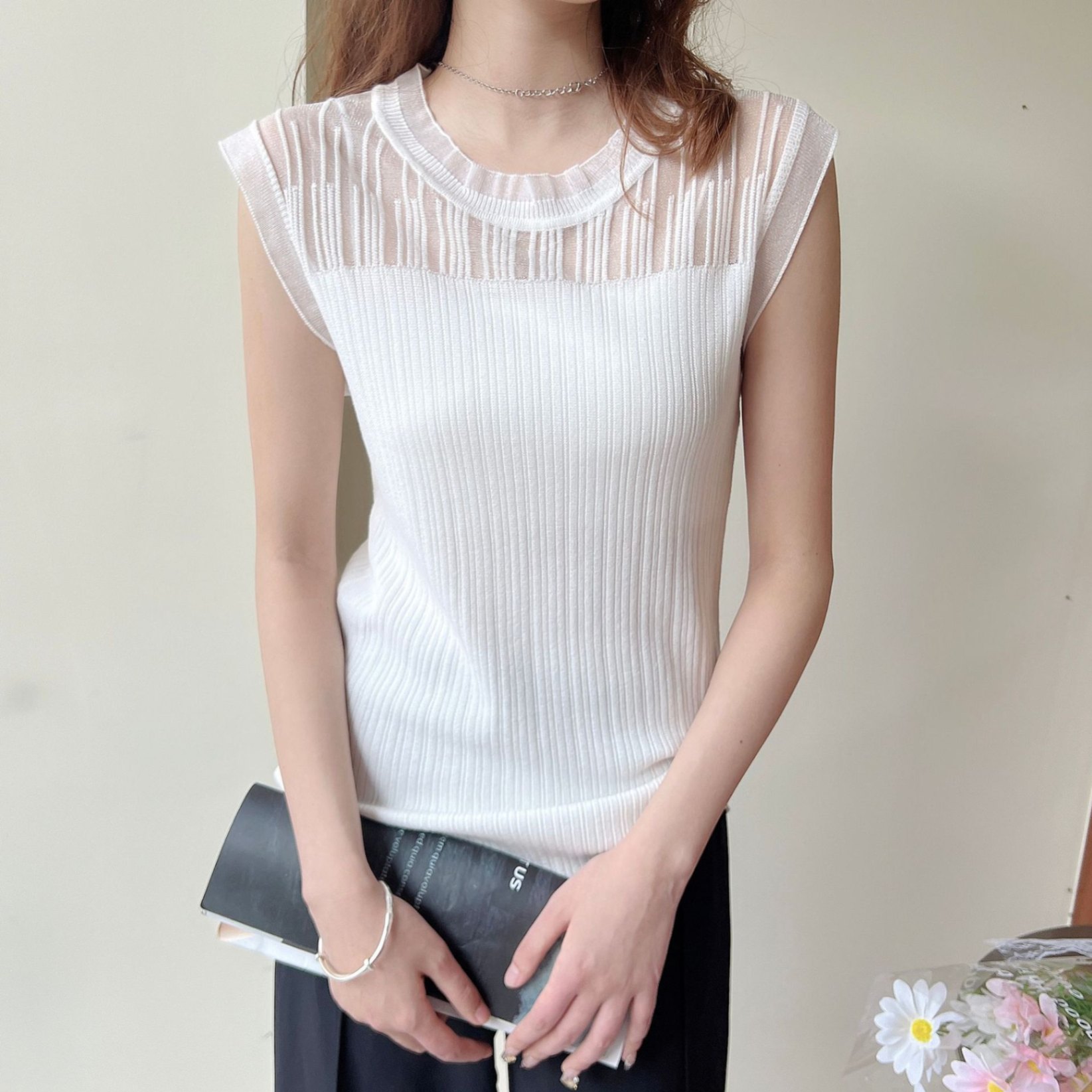 24HA97.08 - ÁO DỆT KIM REN CỔ NỮ