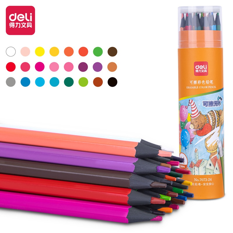 24HA97.07 - HỘP 24 BÚT CHÌ MÀU XOÁ ĐƯỢC DELI