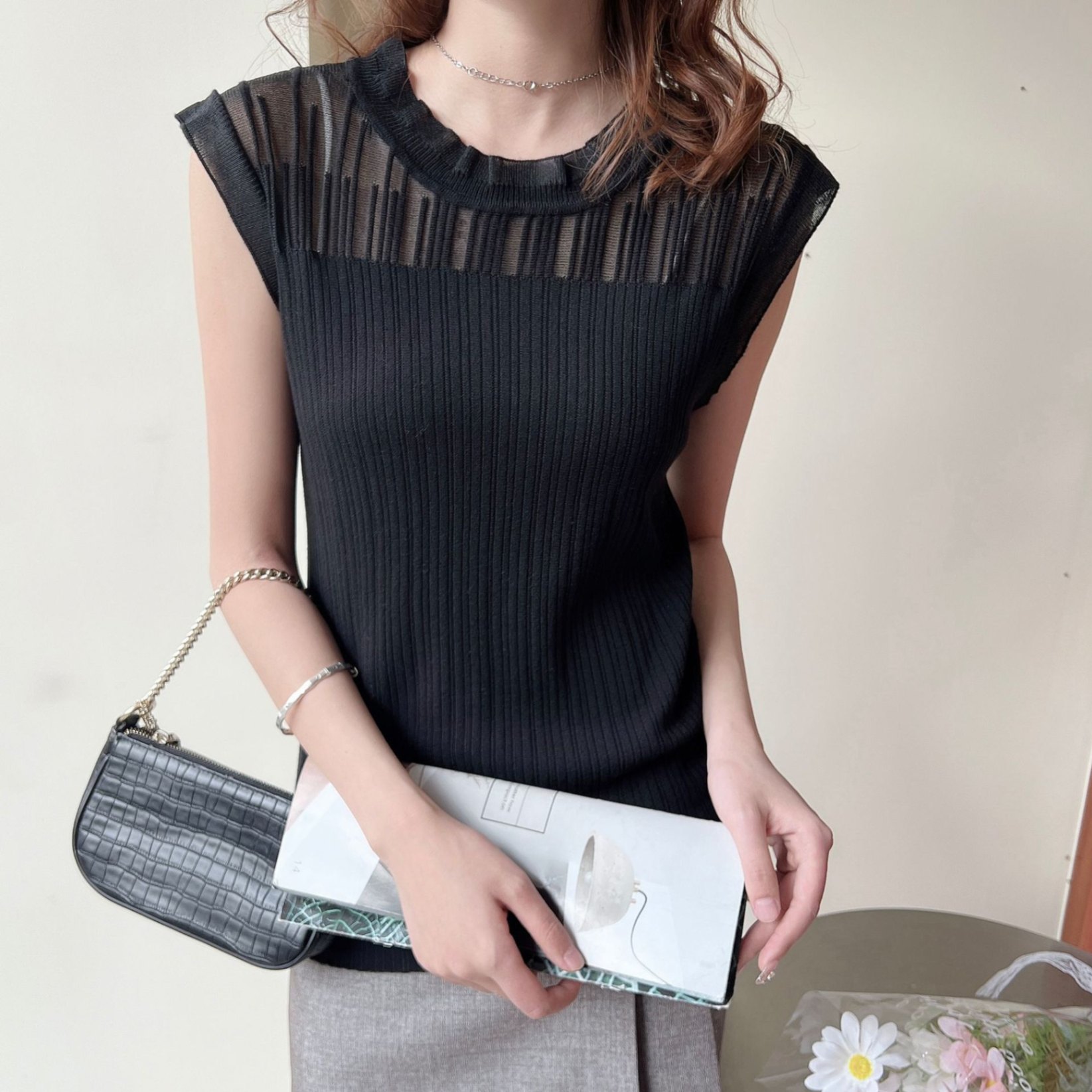 24HA97.08 - ÁO DỆT KIM REN CỔ NỮ