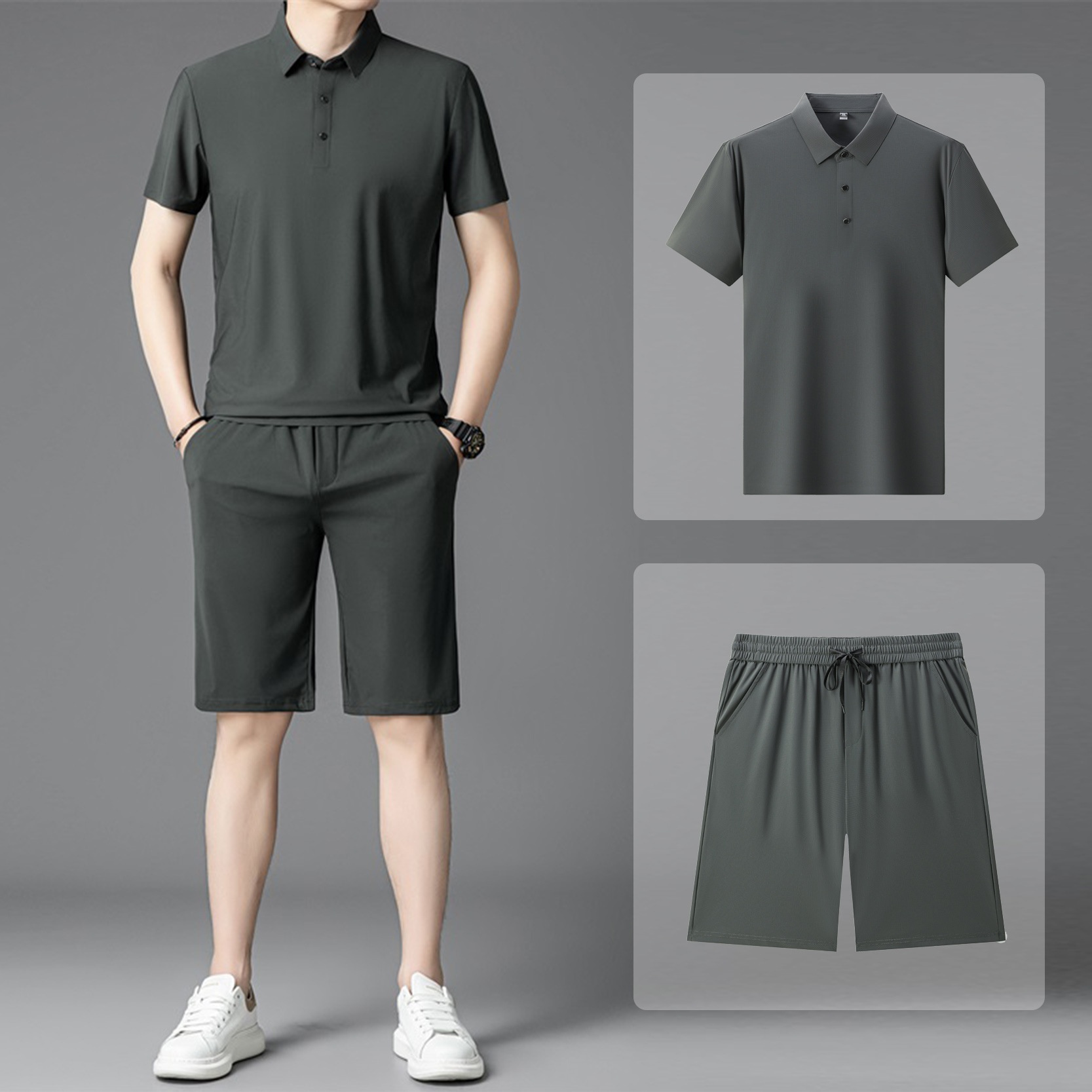 24HA97.10 - BỘ POLO LỤA BĂNG NAM CAO CẤP