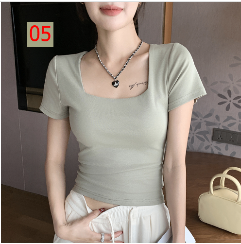 24HA107.12 - ÁO THUN CỔ VUÔNG CHO NỮ