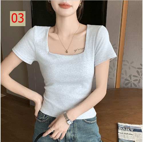 24HA107.12 - ÁO THUN CỔ VUÔNG CHO NỮ