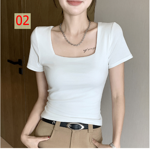 24HA107.12 - ÁO THUN CỔ VUÔNG CHO NỮ