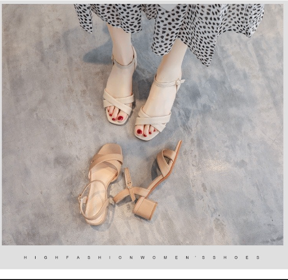 24HA117.33 - SANDAL NỮ GÓT VUÔNG HAI DÂY CHÉO