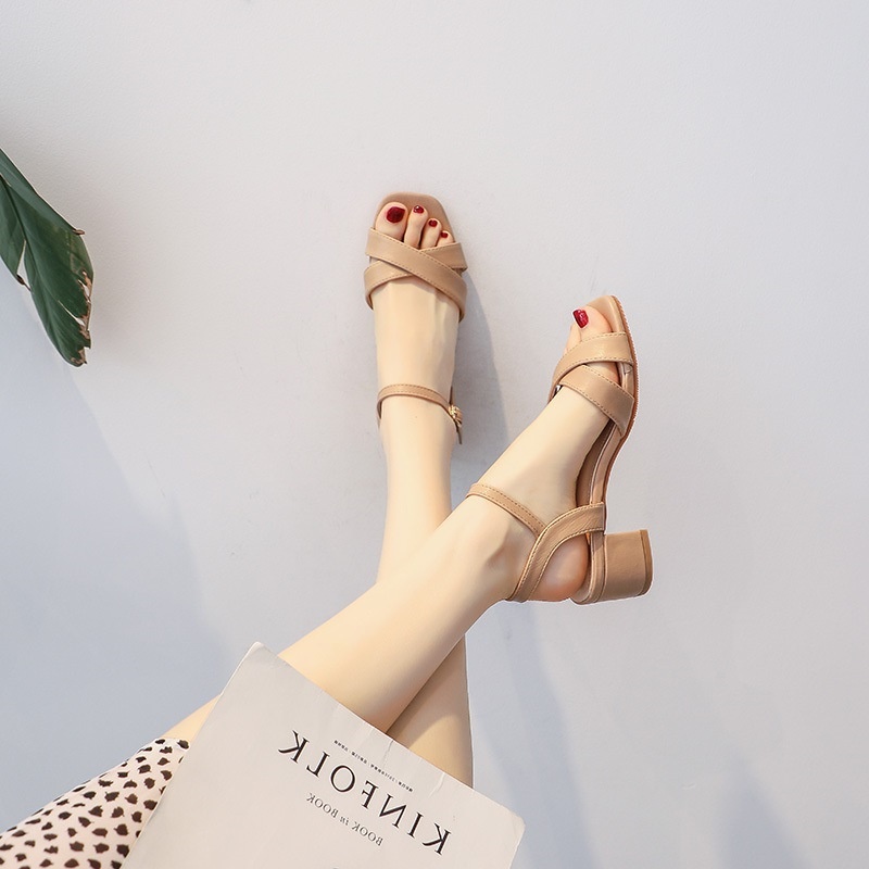 24HA117.33 - SANDAL NỮ GÓT VUÔNG HAI DÂY CHÉO