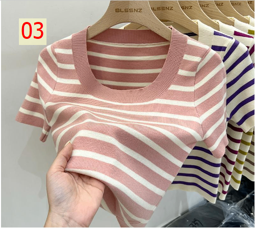 24HA127.34 - ÁO LEN KẺ DỆT KIM NỮ