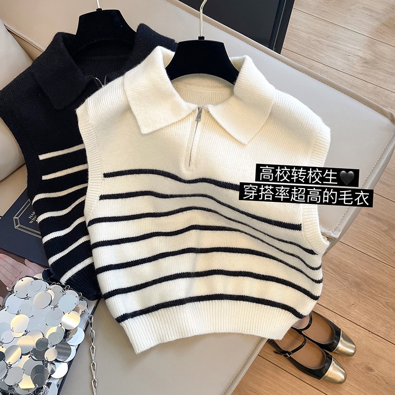 24HA127.28 - ÁO LEN KẺ CỔ POLO SÁT NÁCH