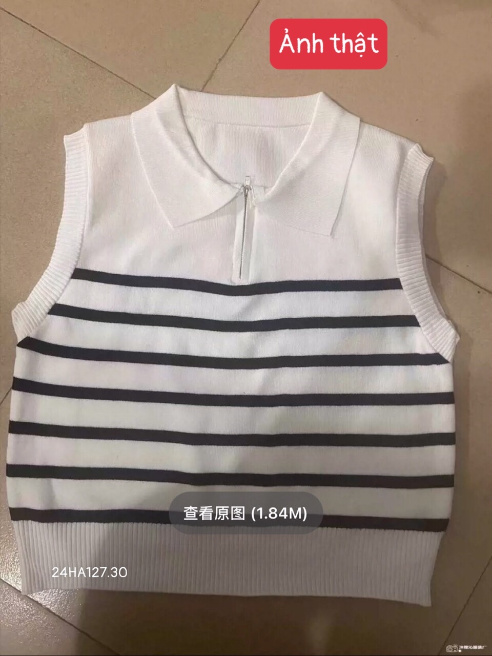 24HA127.28 - ÁO LEN KẺ CỔ POLO SÁT NÁCH