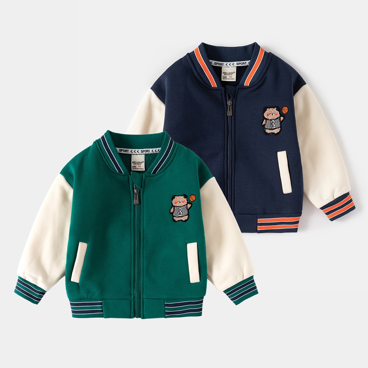24HA167.05 - KHOÁC NỈ BOMBER HÌNH GẤU LÓT LÔNG CỪU WELLKIDS