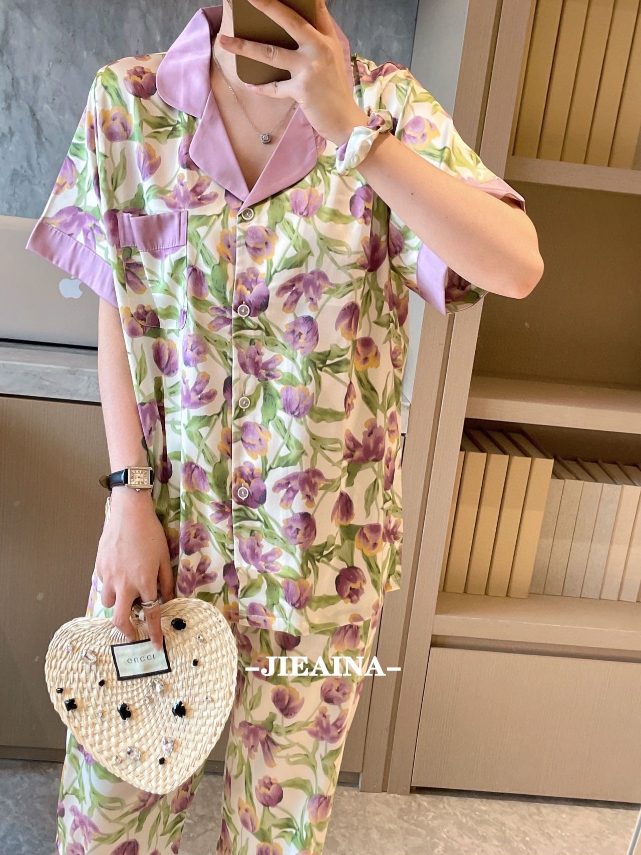 24HA167.03 - BỘ LỤA QUẦN DÀI NHÀ JIEAINAIN