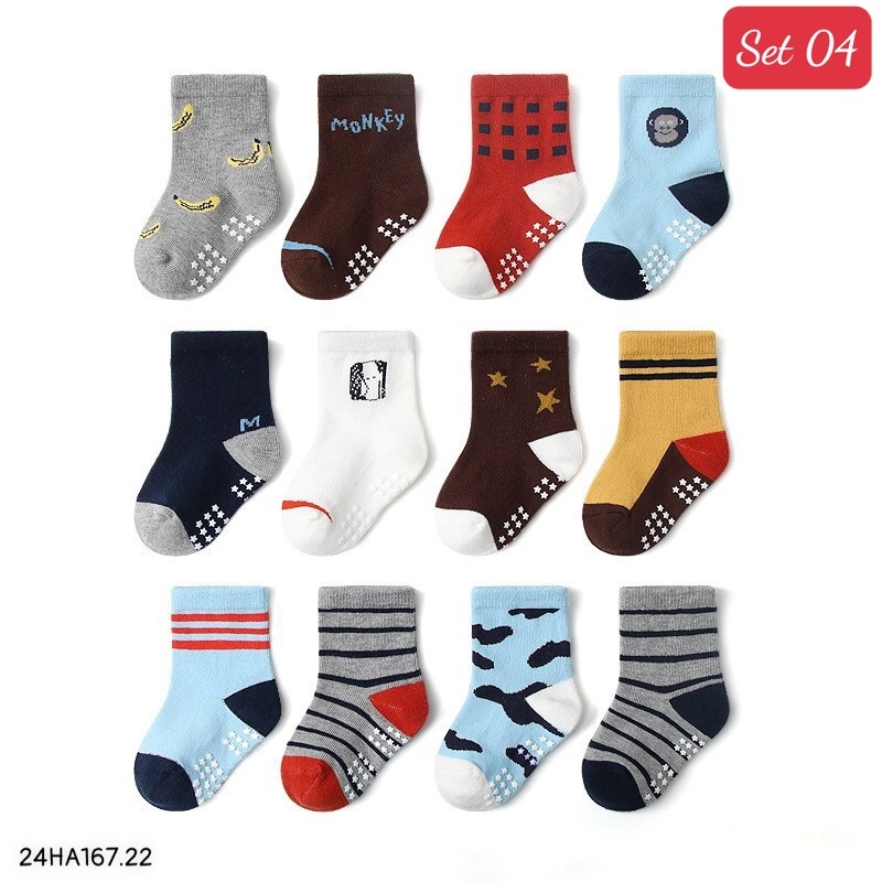 24HA167.22 - SET 12 ĐÔI TẤT CHỐNG TRƠN TRƯỢT HÃNG KID'S BASIC