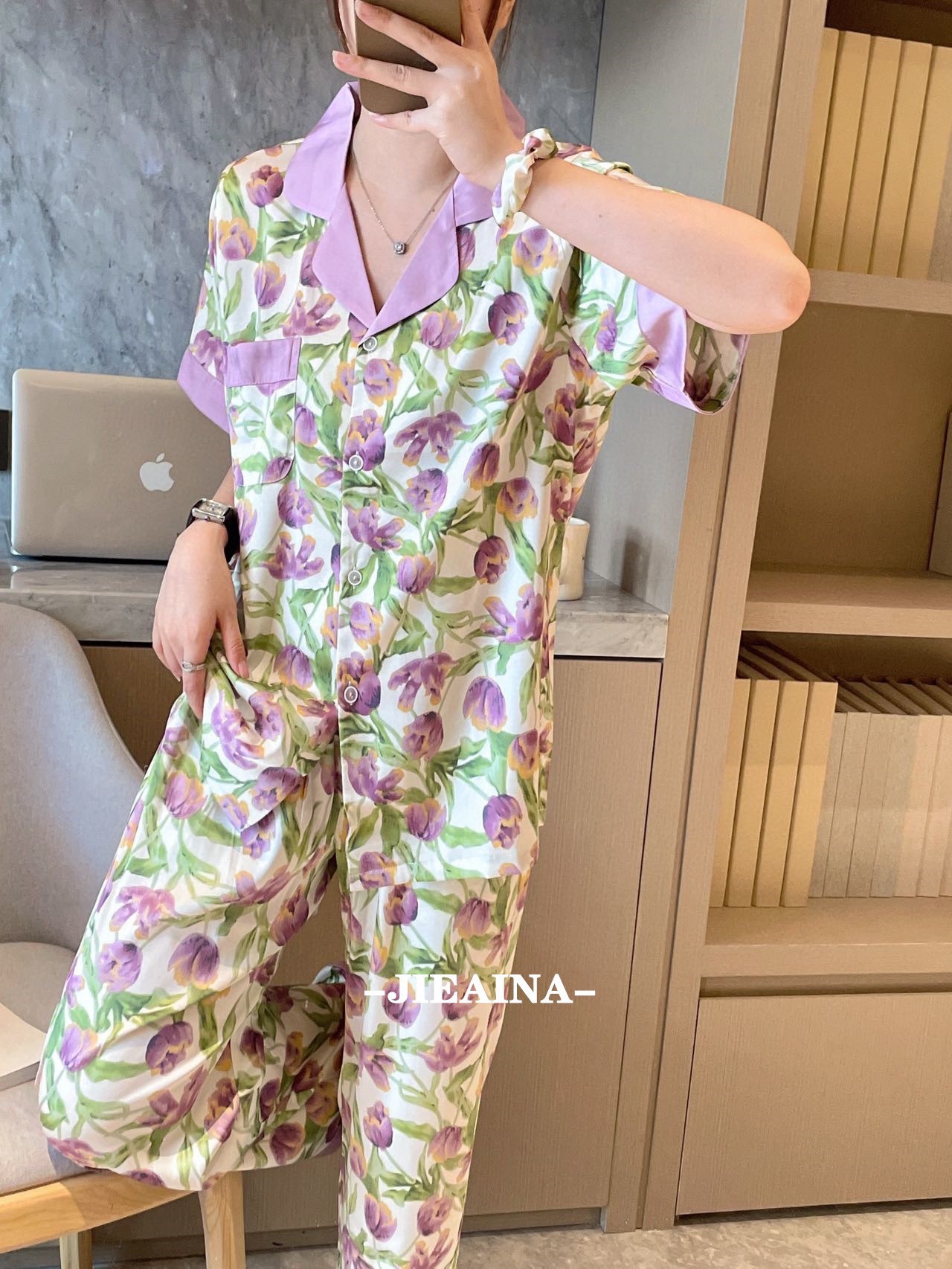 24HA167.03 - BỘ LỤA QUẦN DÀI NHÀ JIEAINAIN