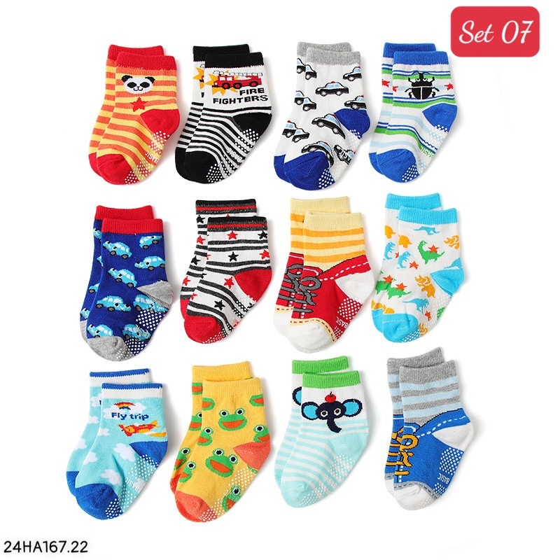 24HA167.22 - SET 12 ĐÔI TẤT CHỐNG TRƠN TRƯỢT HÃNG KID'S BASIC