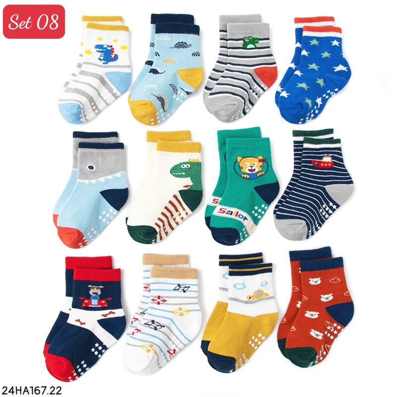24HA167.22 - SET 12 ĐÔI TẤT CHỐNG TRƠN TRƯỢT HÃNG KID'S BASIC