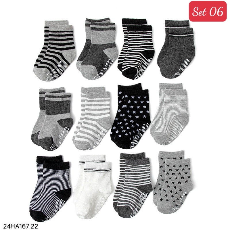 24HA167.22 - SET 12 ĐÔI TẤT CHỐNG TRƠN TRƯỢT HÃNG KID'S BASIC