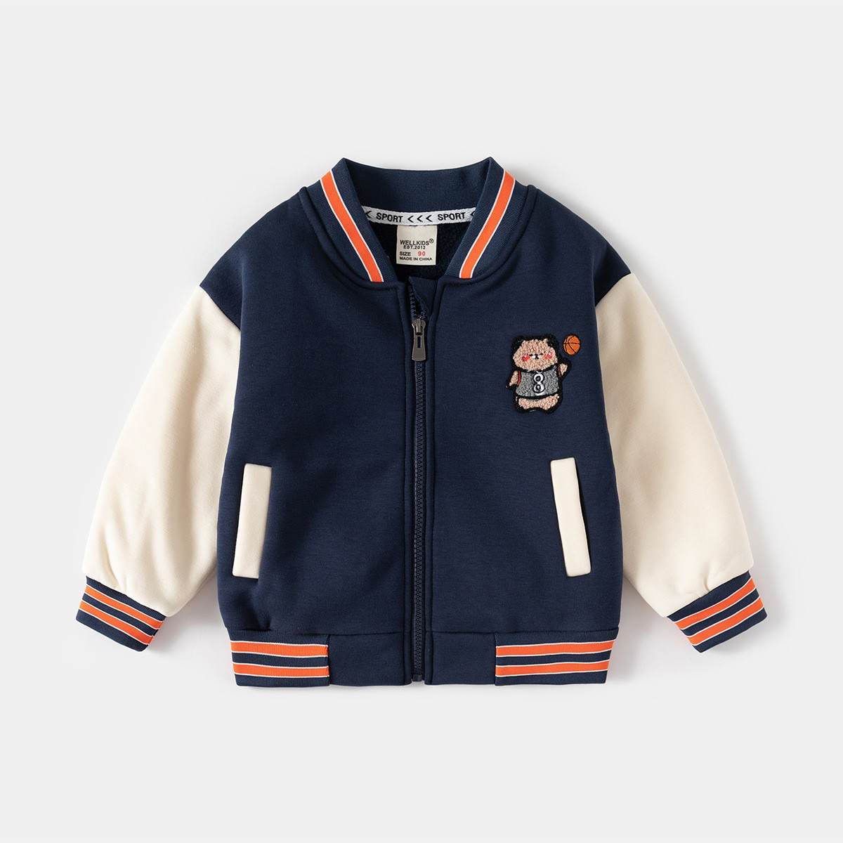 24HA167.05 - KHOÁC NỈ BOMBER HÌNH GẤU LÓT LÔNG CỪU WELLKIDS