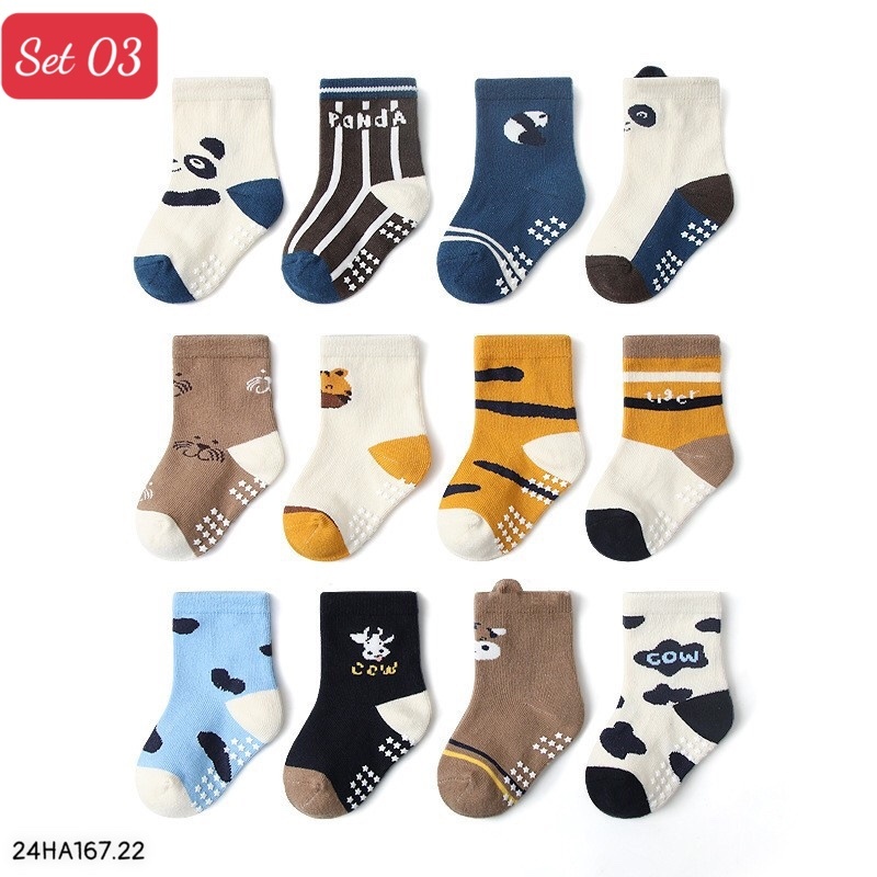 24HA167.22 - SET 12 ĐÔI TẤT CHỐNG TRƠN TRƯỢT HÃNG KID'S BASIC