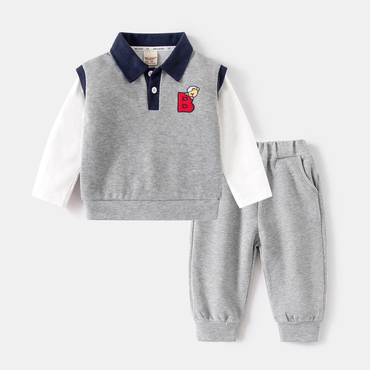 24HA257.14 - 🌈BỘ NỈ TAY PHỐI WELLKIDS