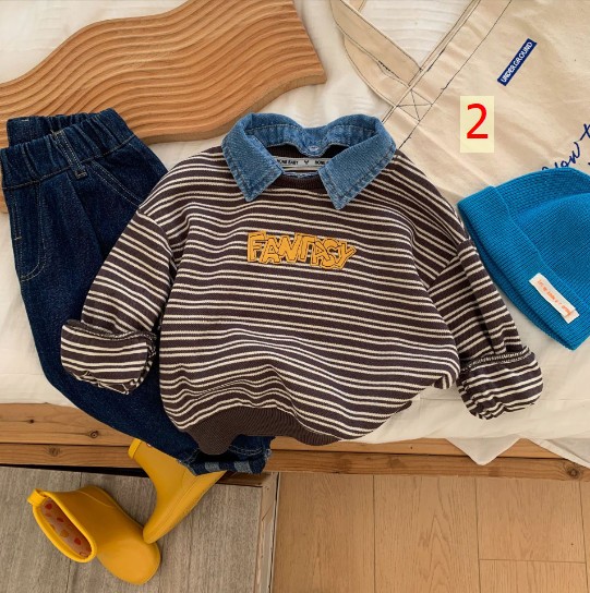 24HA257.05 - ÁO DÀI TAY MIX CỔ DENIM CHO BÉ