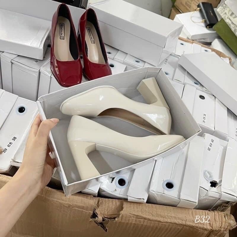 24HA267.29 - GIÀY CAO GÓT MŨI VUÔNG THANH LỊCH 4 MÀU