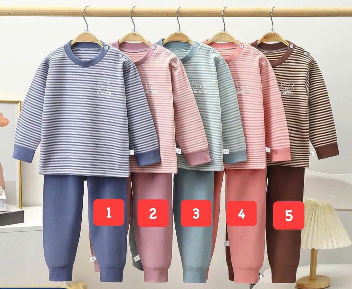 24HA287.27 - SET 2 BỘ NỈ KẺ HÌNH GẤU CHO BÉ
