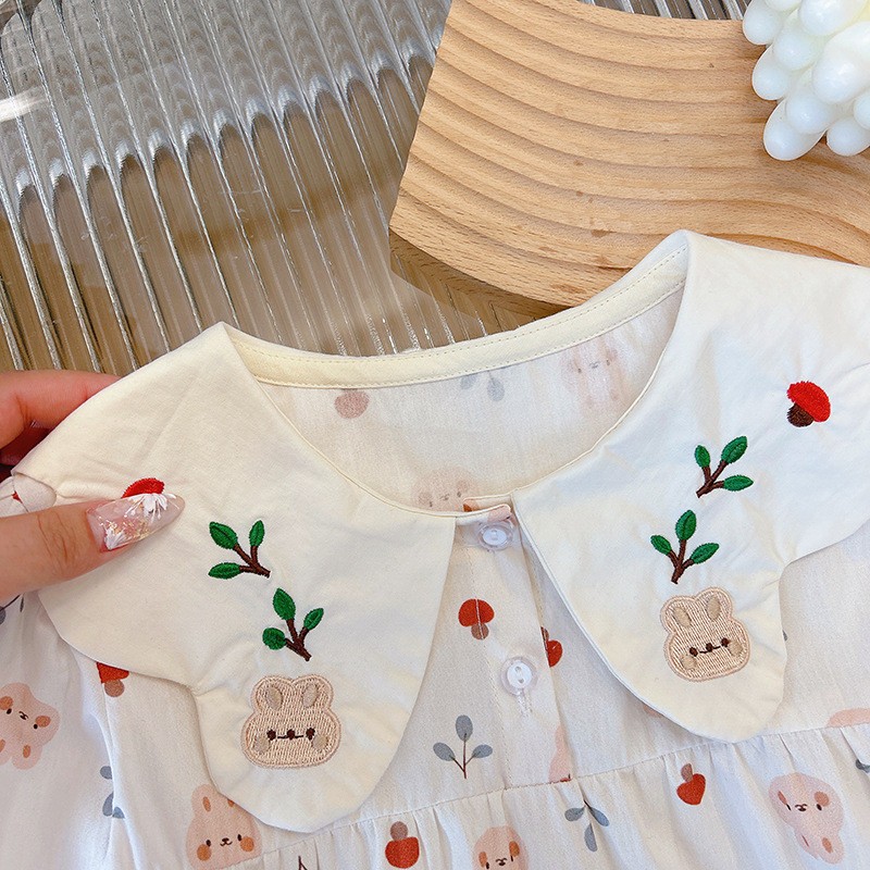 24HA28.30 - ÁO SƠ MI THỎ HOA BÉ GÁI