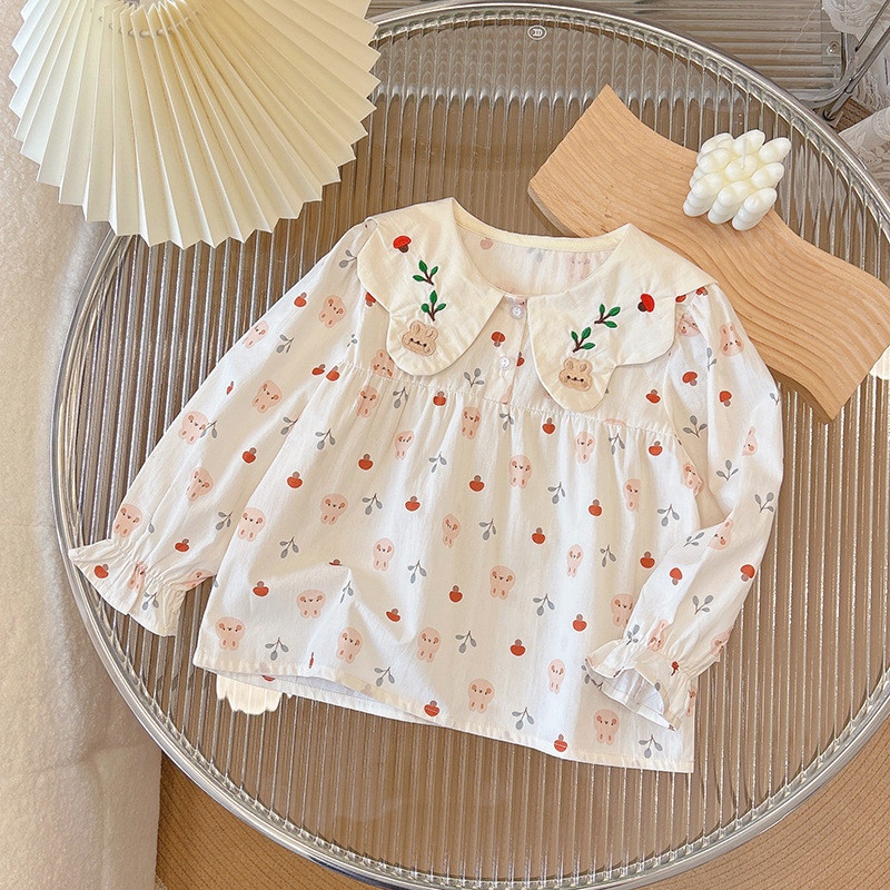 24HA28.30 - ÁO SƠ MI THỎ HOA BÉ GÁI
