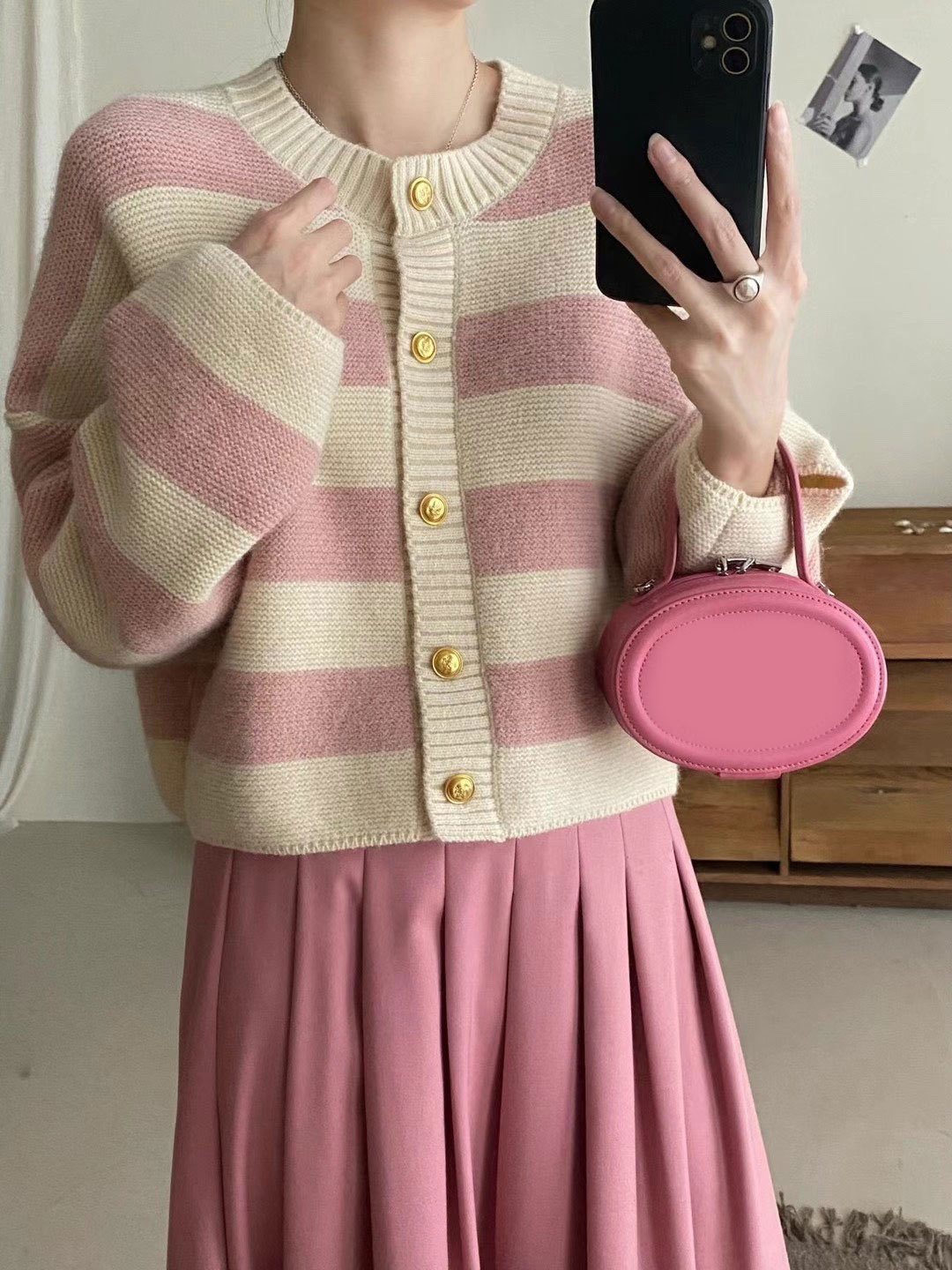 24HA48.27 - ÁO CARDIGAN NỮ KẺ NGANG