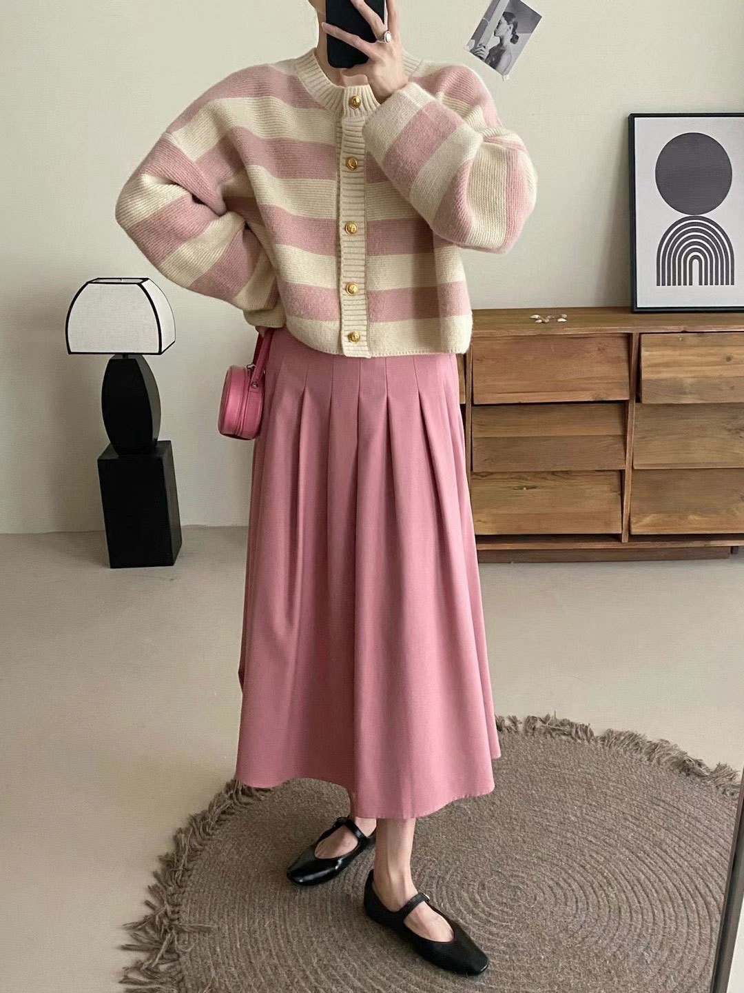 24HA48.27 - ÁO CARDIGAN NỮ KẺ NGANG
