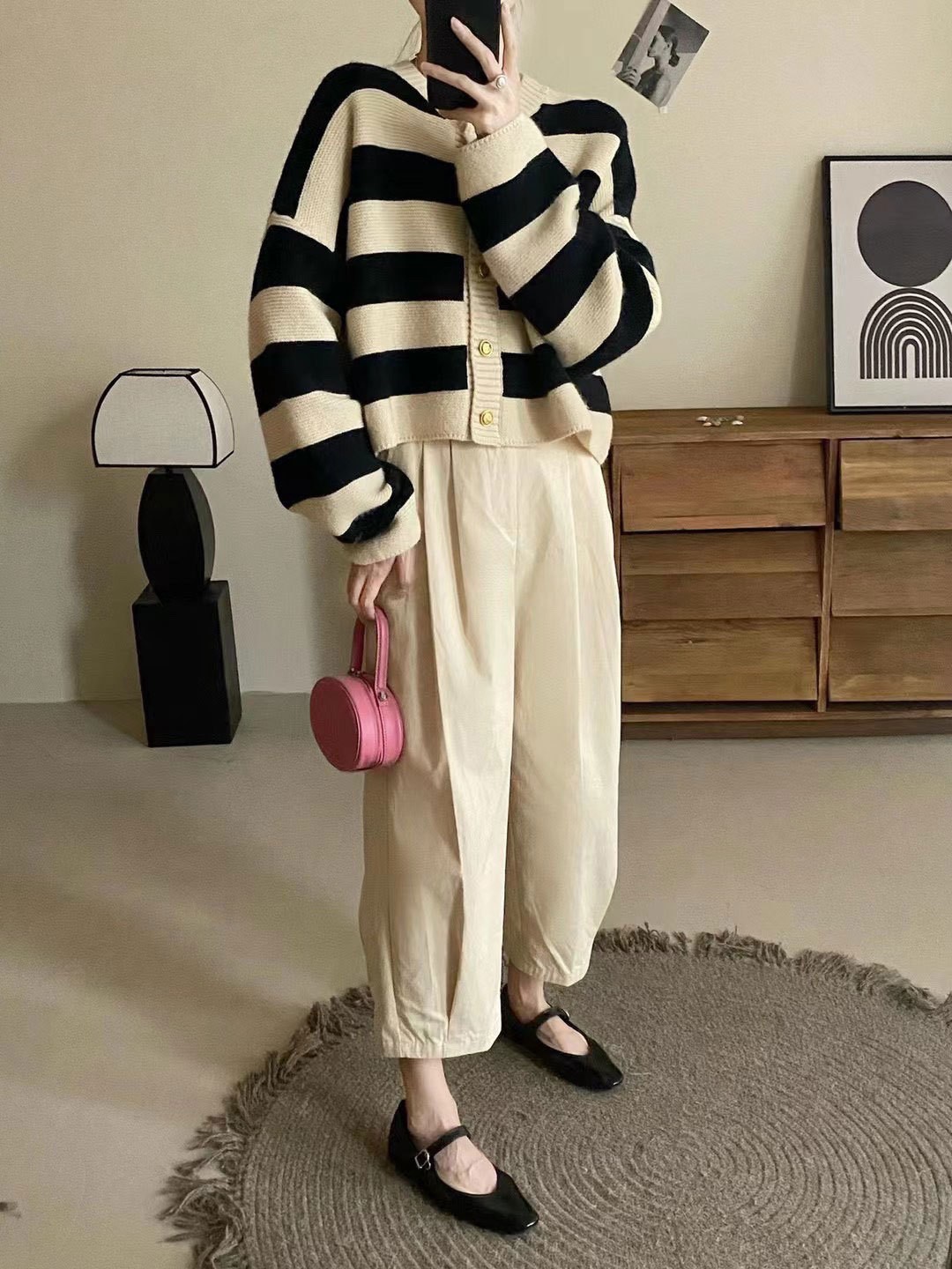 24HA48.27 - ÁO CARDIGAN NỮ KẺ NGANG