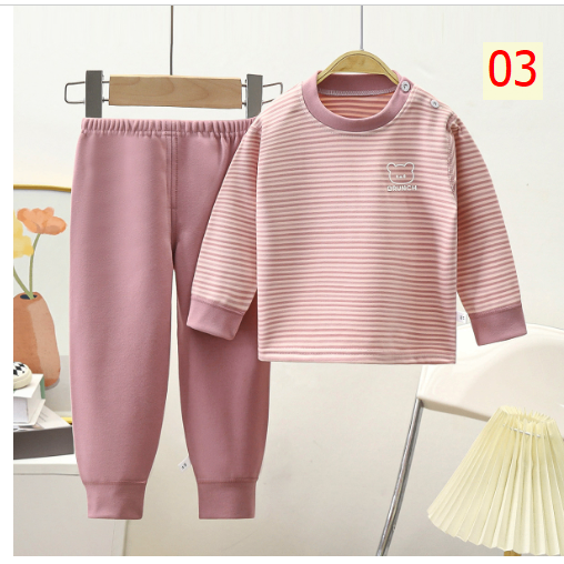 24HA68.24 - SET 2 BỘ NỈ KẺ HÌNH GẤU CHO BÉ