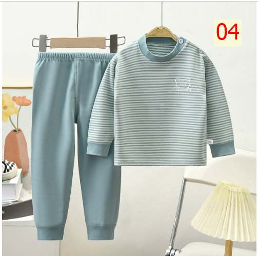 24HA68.24 - SET 2 BỘ NỈ KẺ HÌNH GẤU CHO BÉ