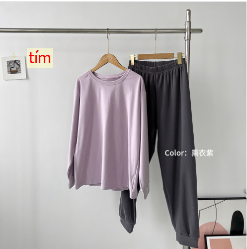 24HA118.10 - BỘ COTTON TRƠN DÀI TAY CHO NỮ