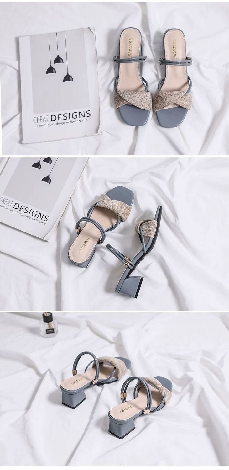 24HA118.11 - SANDAL GÓT VUÔNG PHỐI DẠ