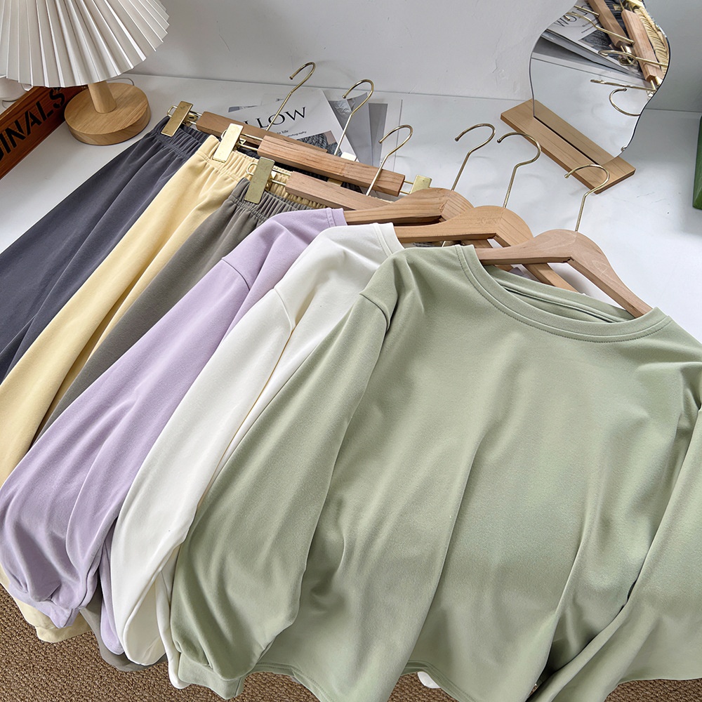 24HA118.10 - BỘ COTTON TRƠN DÀI TAY CHO NỮ