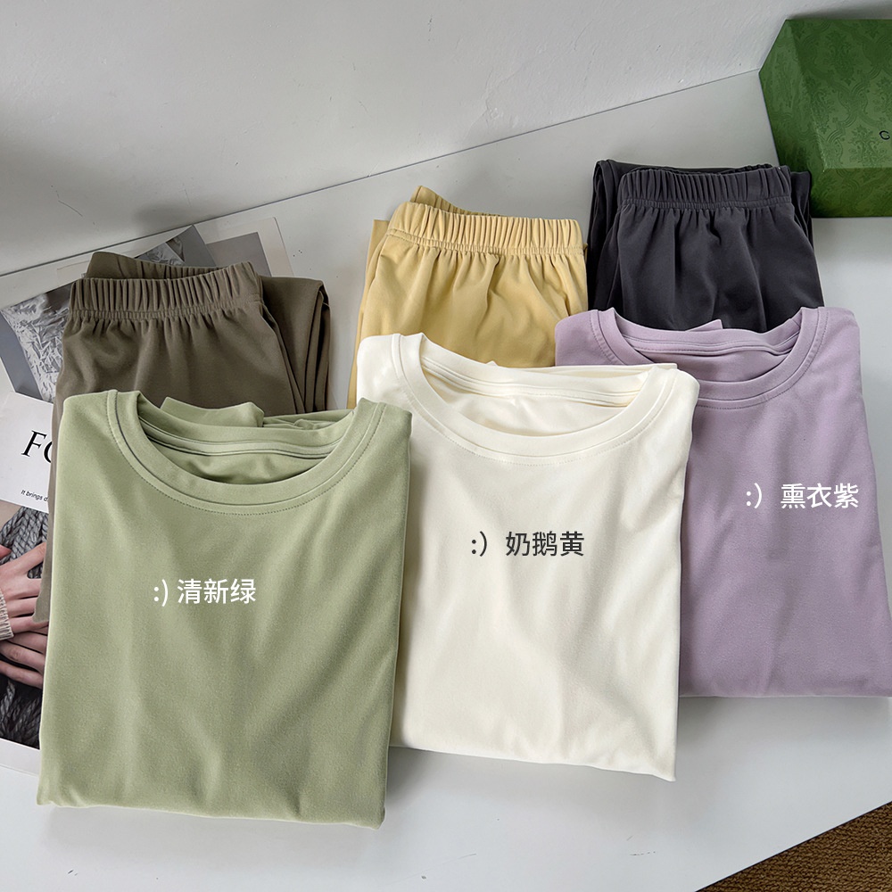 24HA118.10 - BỘ COTTON TRƠN DÀI TAY CHO NỮ