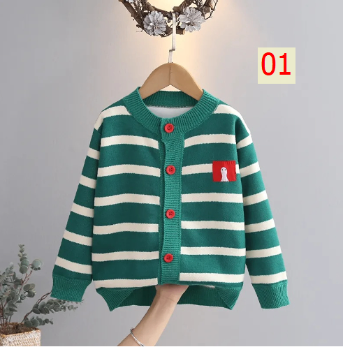 24HA128.10 - ÁO LEN CARDIGAN KẺ CHO BÉ