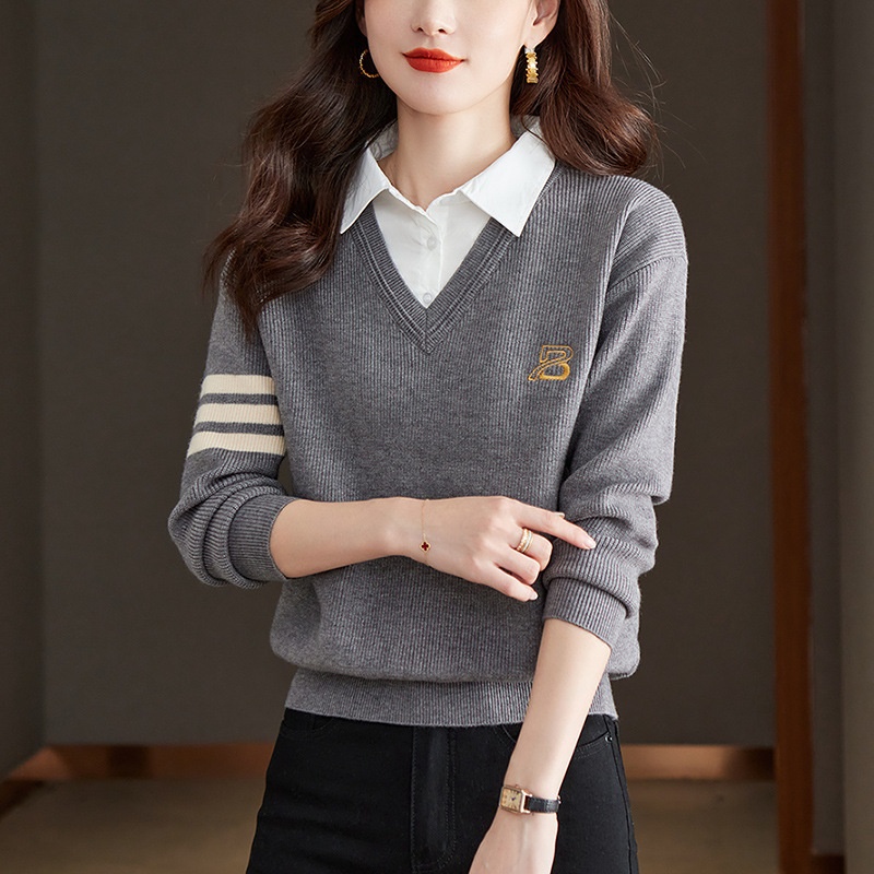 24HA128.32 - ÁO LEN PHỐI CỔ SƠ MI