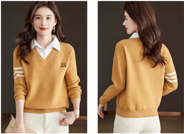 24HA128.32 - ÁO LEN PHỐI CỔ SƠ MI
