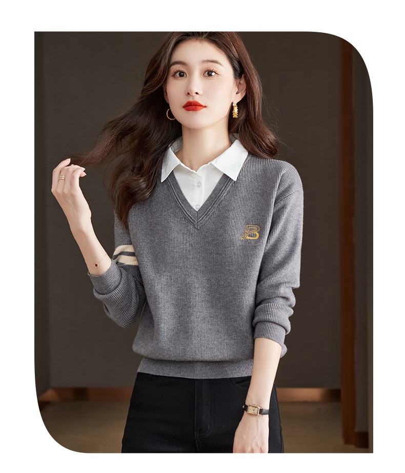 24HA128.32 - ÁO LEN PHỐI CỔ SƠ MI