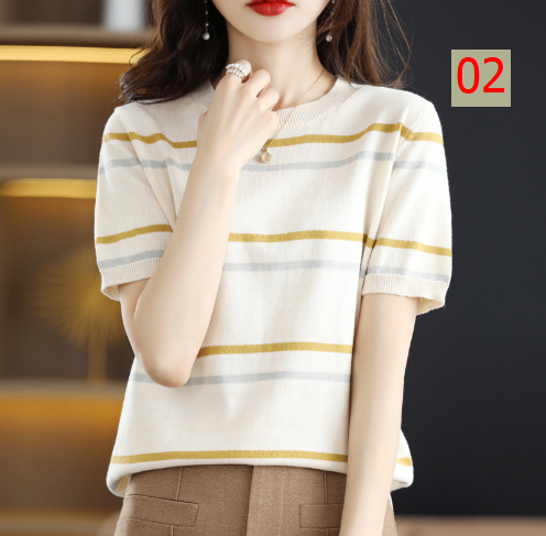 24HA128.21 - ÁO LEN KẺ CỘC TAY MONGTEGHI NỮ