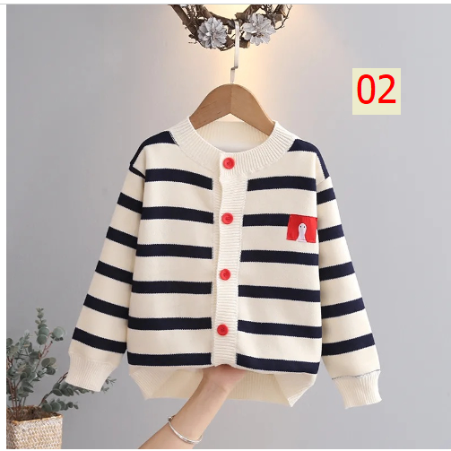 24HA128.10 - ÁO LEN CARDIGAN KẺ CHO BÉ
