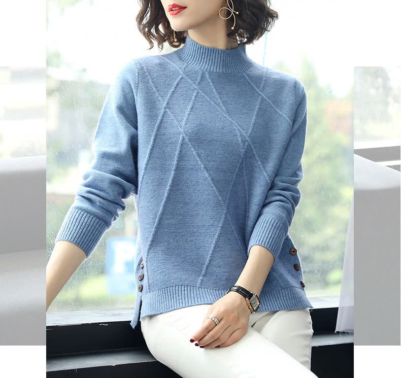 24HA138.17 - ÁO LEN NỮ XẺ VẠT ĐÍNH CÚC