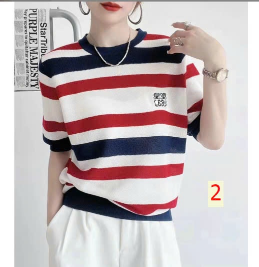 24HA148.15 - ÁO LEN KẺ NGẮN TAY